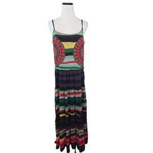 Desigual Womens Multi Color Striped Embroidered Rhinestone Maxi Dress 42 L